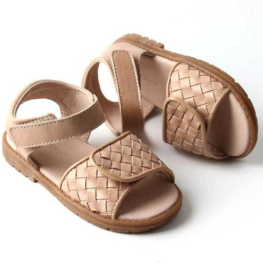 Consciously Baby Leather Woven Sandal: Stone