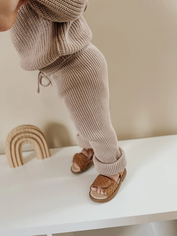 Consciously Baby Leather Woven Sandal: Walnut